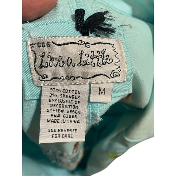 Live A Little Aqua Blue Embroidered Rhinestone Lightweight Jacket Size Medium - Picture 10 of 15